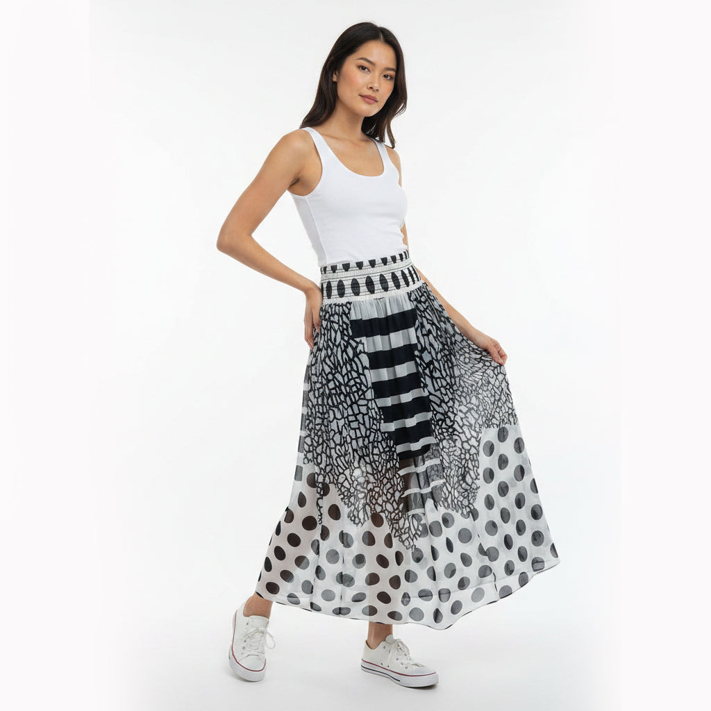 Frill Black and White Maxi Skirt