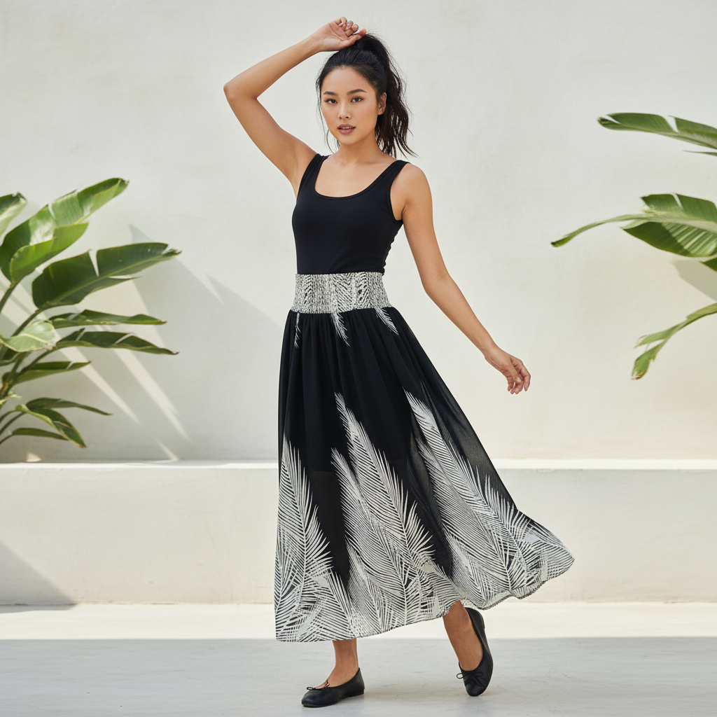 Frill Black and White Maxi Skirt