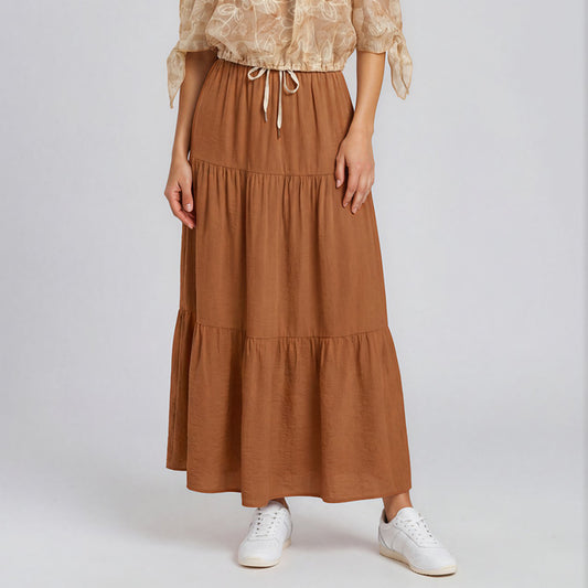 Loose Tiered Plain Maxi Skirt