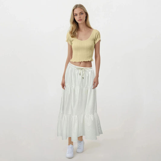 Loose Tiered Plain Maxi Skirt