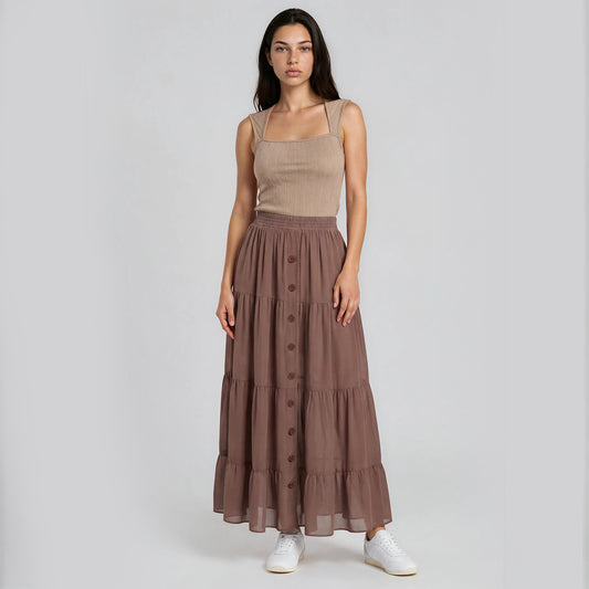 Tiered Hi Slit Layered Skirt Sunflower