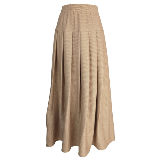 Susie Pleated Long Skirt Geometric Knit Milk Tea