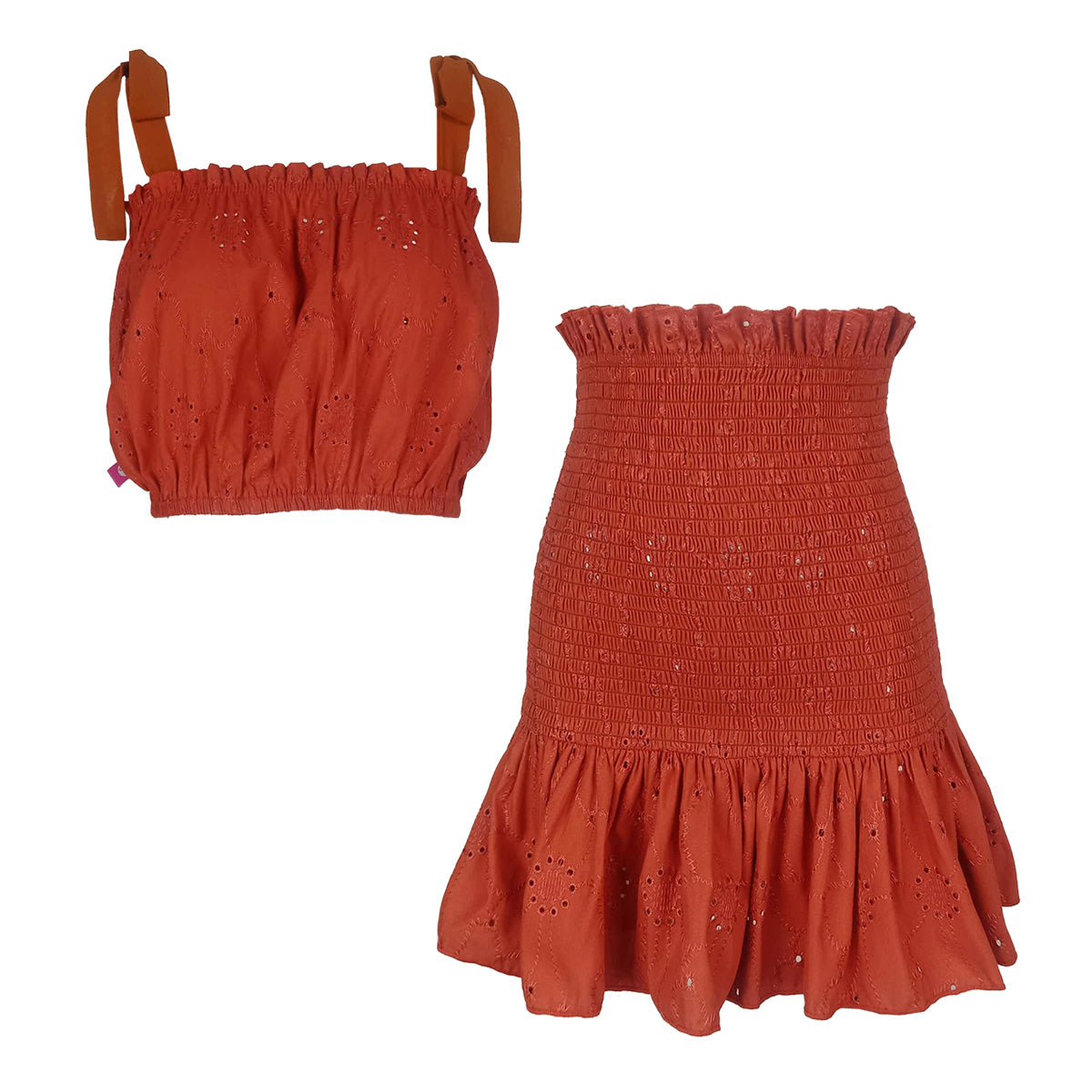 Britney Multiway Cotton Eyelet Blouse and Smocking Skirt Set