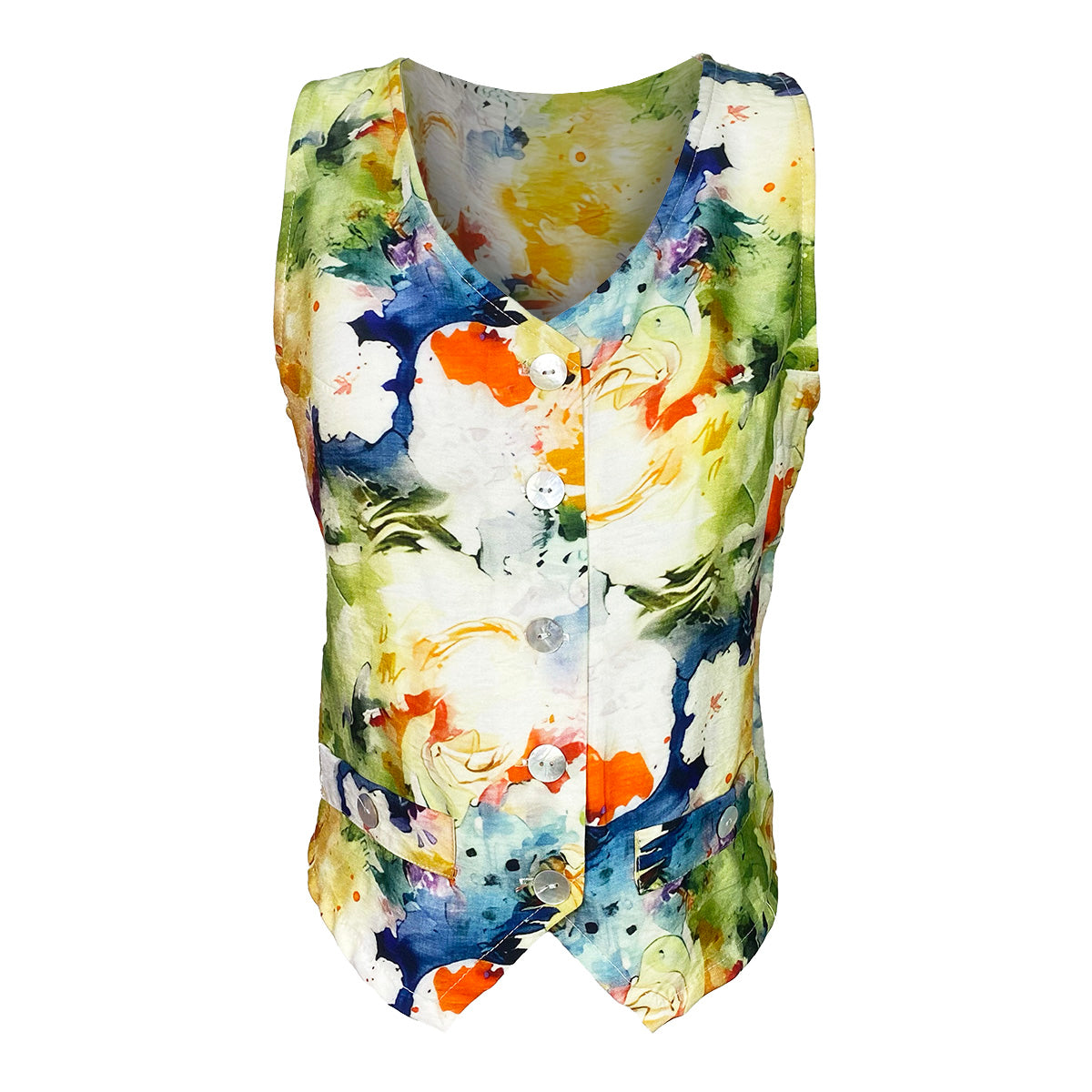 2813100854 Organic Watercolor Vest and Pants Set Leaves