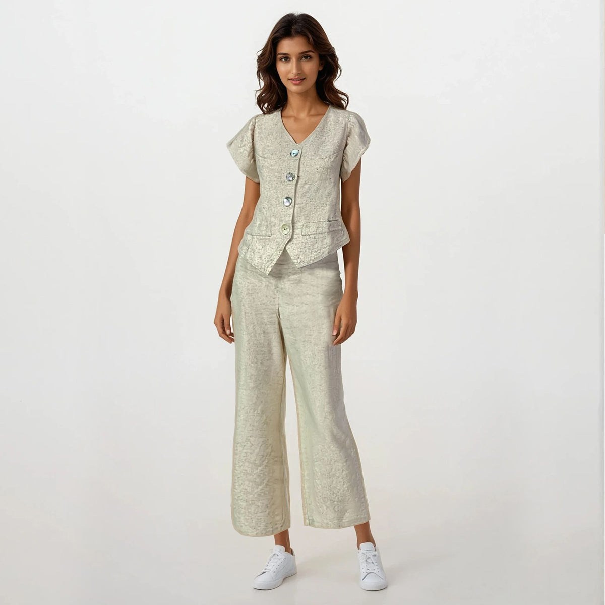 Organic Linen Butterfly Sleeves Vest & Pants Set