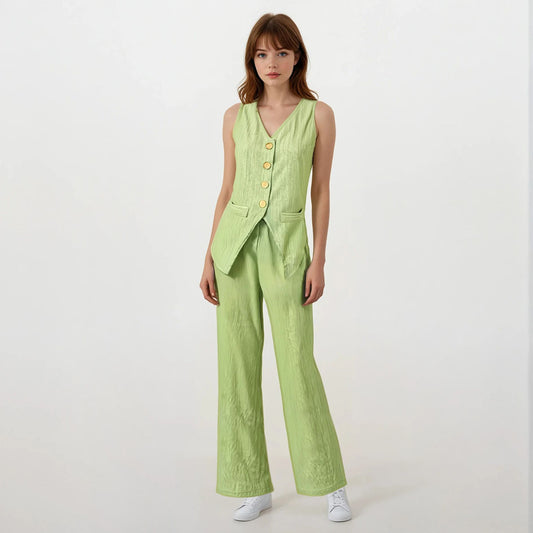Textured Linen Tunic Vest and Pants Set