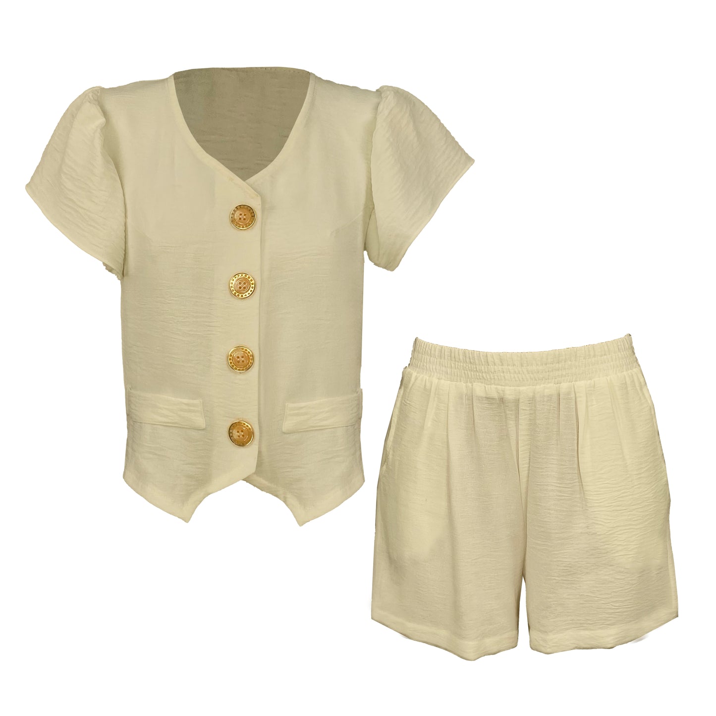 Linen Crepe Butterfly Vest and Walking Shorts Set