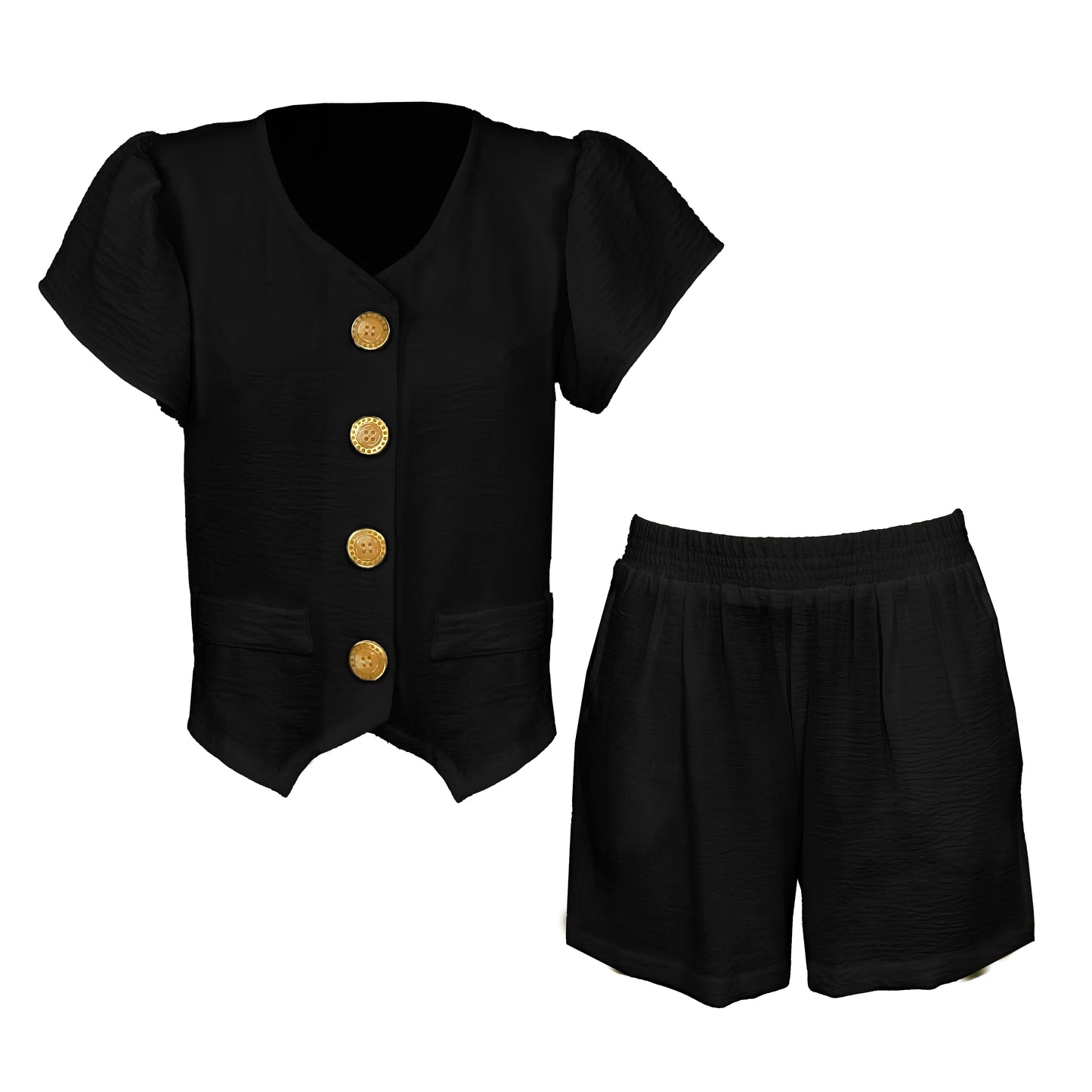 Linen Crepe Butterfly Vest and Walking Shorts Set