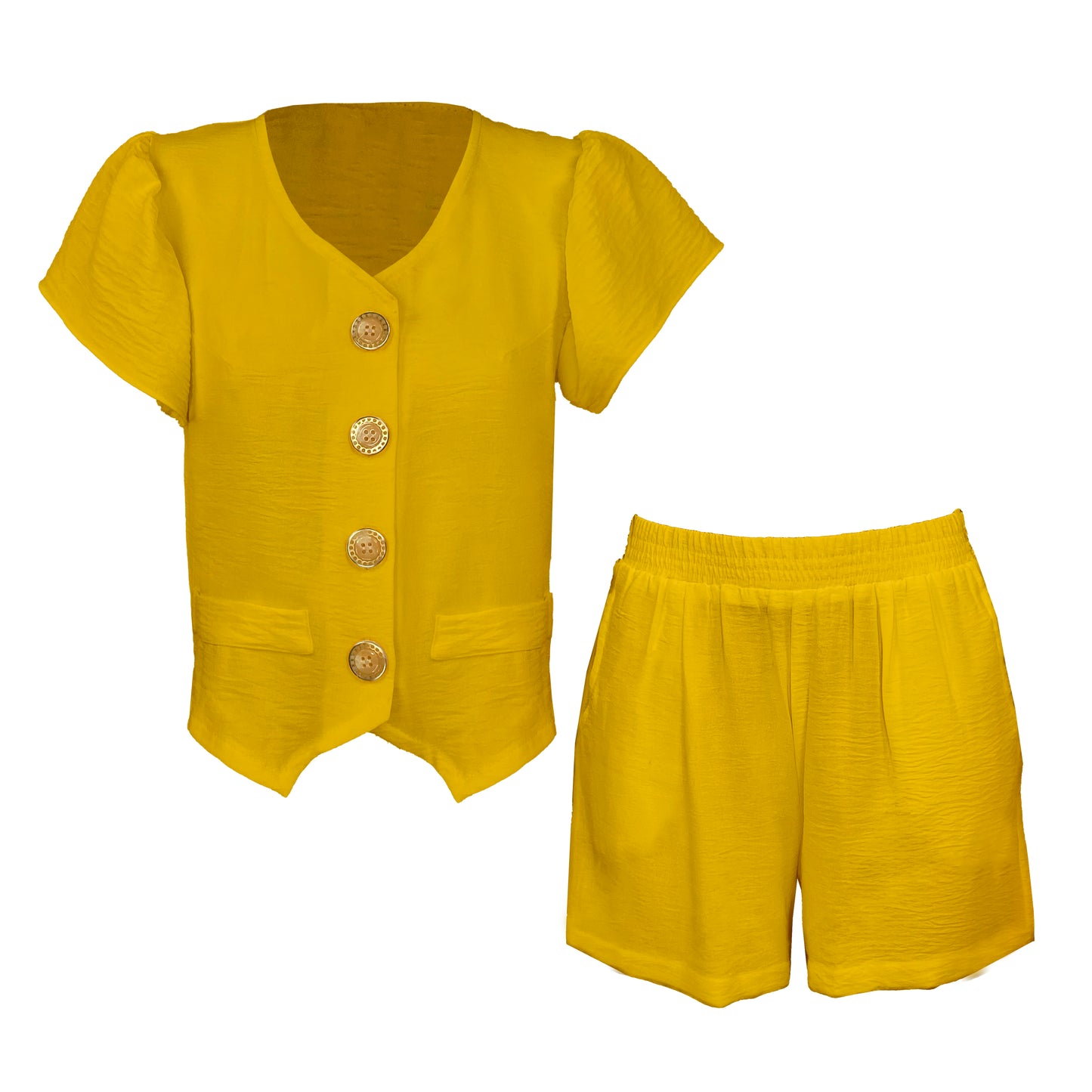 Linen Crepe Butterfly Vest and Walking Shorts Set