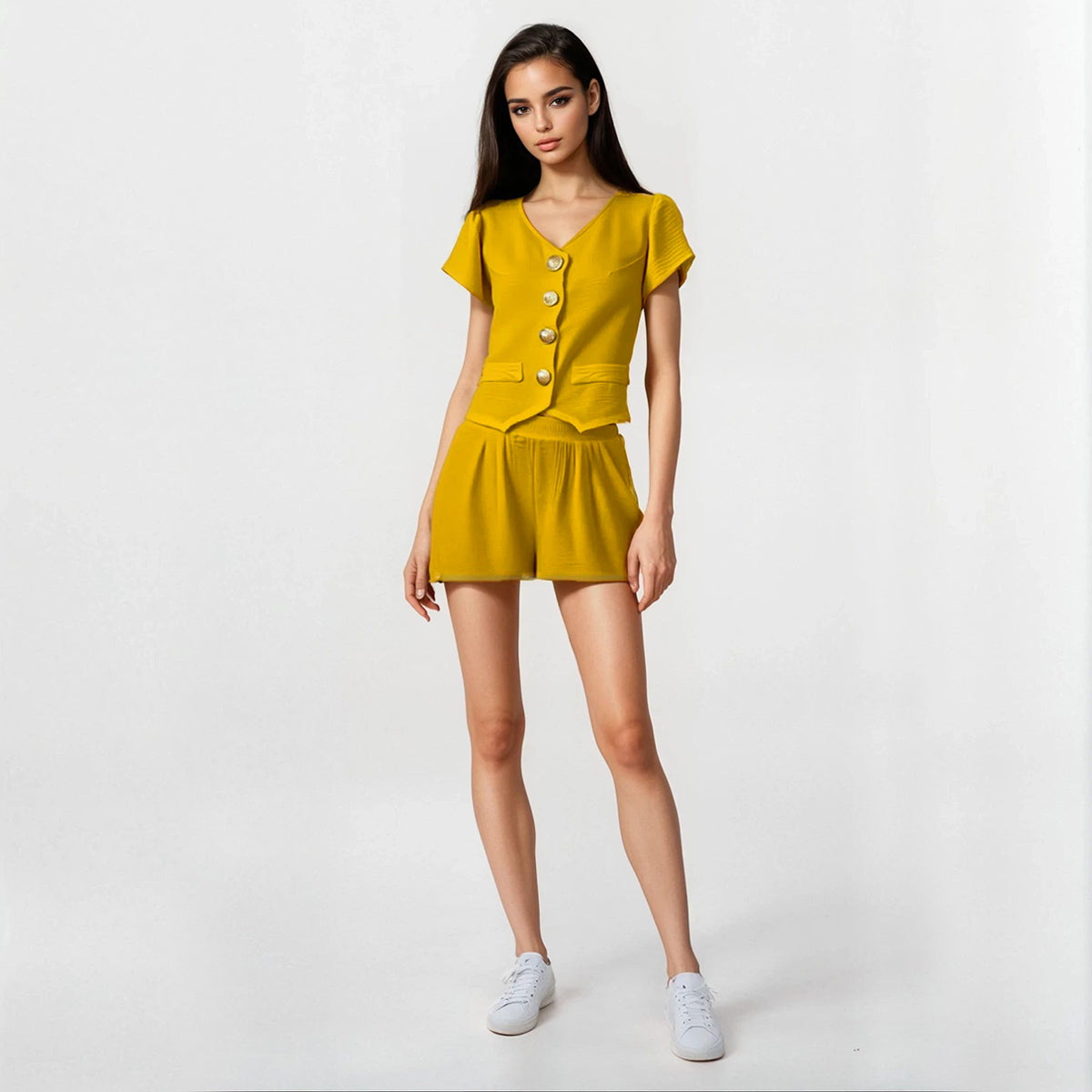 Linen Crepe Butterfly Vest and Walking Shorts Set