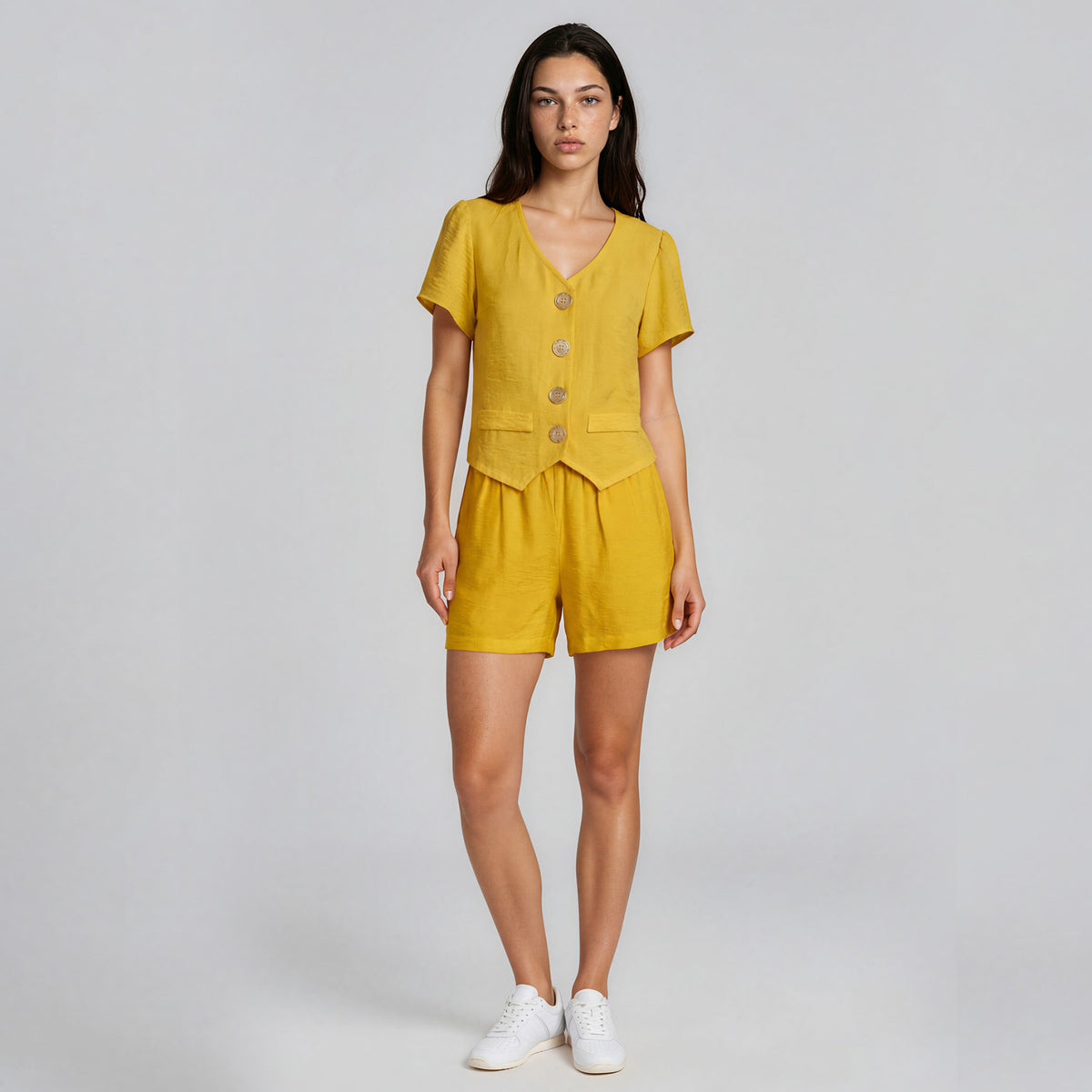Linen Crepe Butterfly Vest and Walking Shorts Set