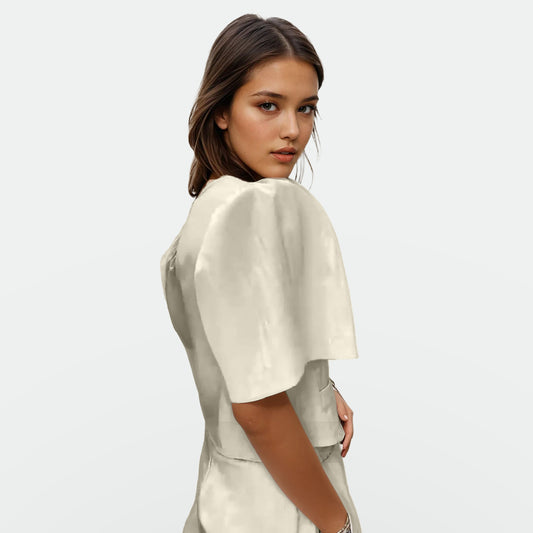Textured Linen Filipiniana V Neck Blouse and Pants