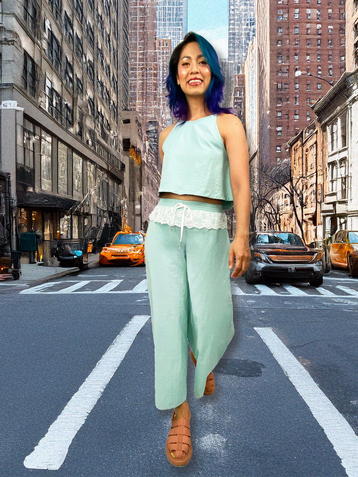 Lace Up Wide Leg Pants and Halter Top Set