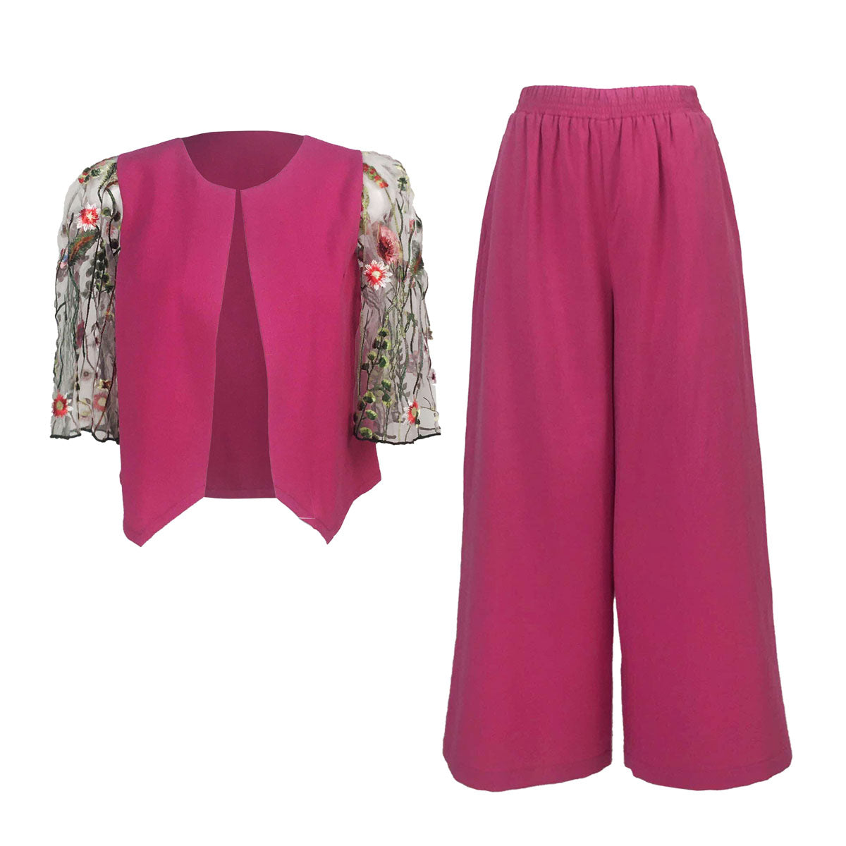 Linen Blend Sweet Vines Combo Modern Filipiniana Pants and Blouse Set