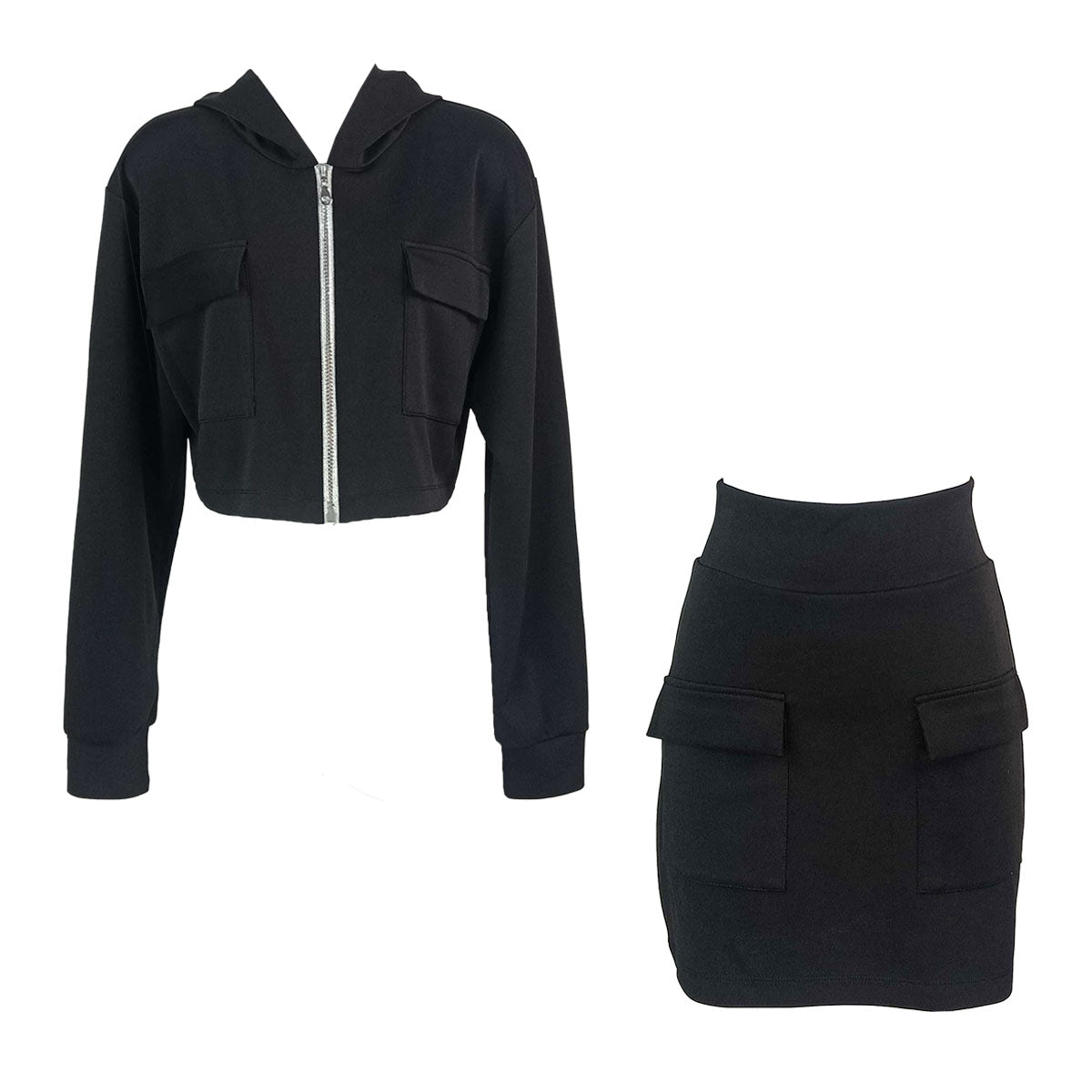 Avery Cargo hoodie Neoprene and Mini Skirt Set