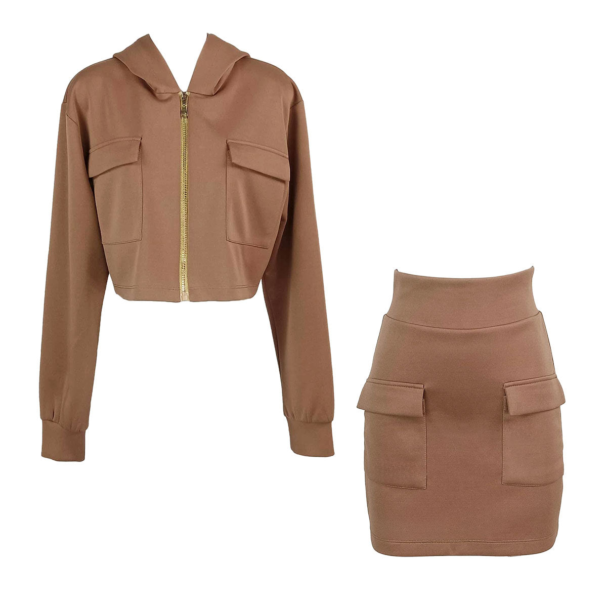 Avery Cargo hoodie Neoprene and Mini Skirt Set