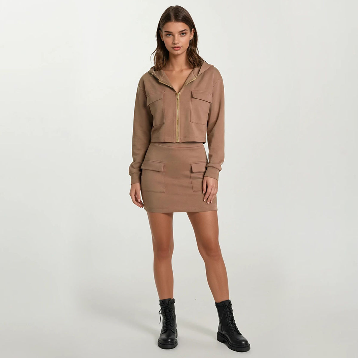 Avery Cargo hoodie Neoprene and Mini Skirt Set