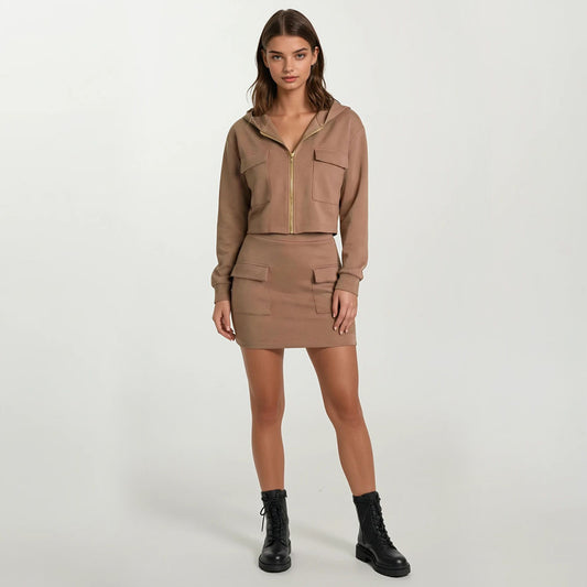 Avery Cargo hoodie Neoprene and Mini Skirt Set
