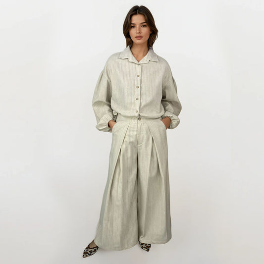 Resort Wear Lux Gold Stripes Blouse and Pants Set