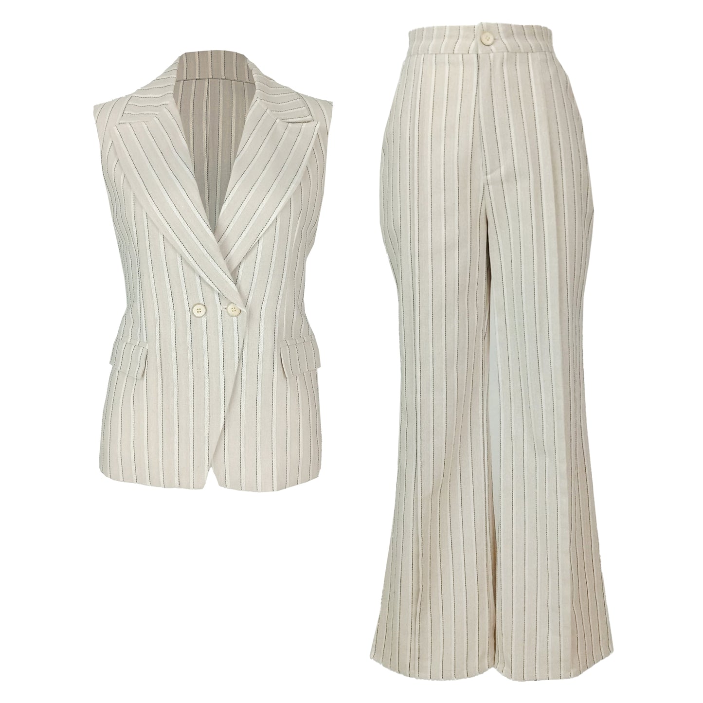 Girl Boss Lux Linen Stripes Double Breast Vest and Pants