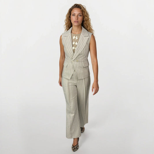 Girl Boss Lux Linen Stripes Double Breast Vest and Pants