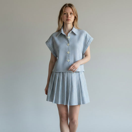 Lovely Stripes Extended Polo and Skirt Set