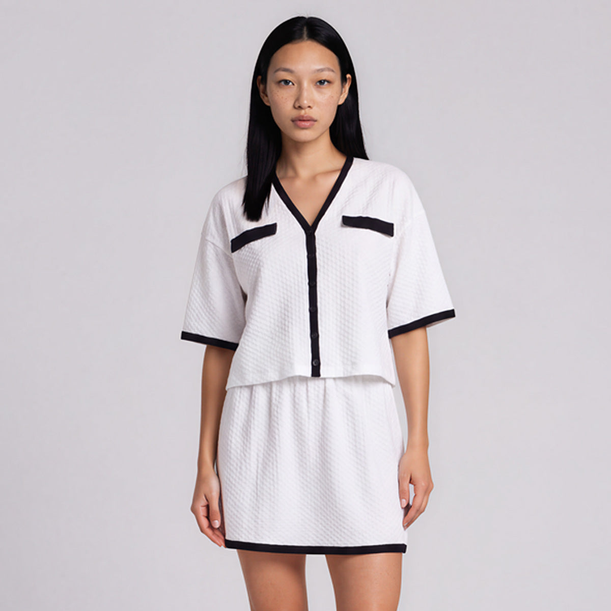 Therese Button Down Top and Skirt Set Combination