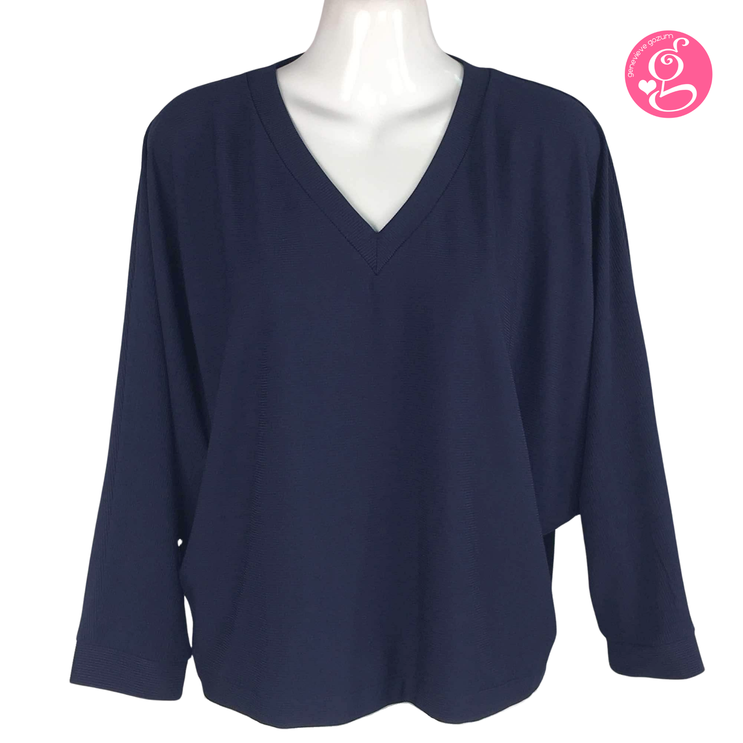 Genevieve Gozum Pullover Blouse with Dolman Sleeves & V Neck