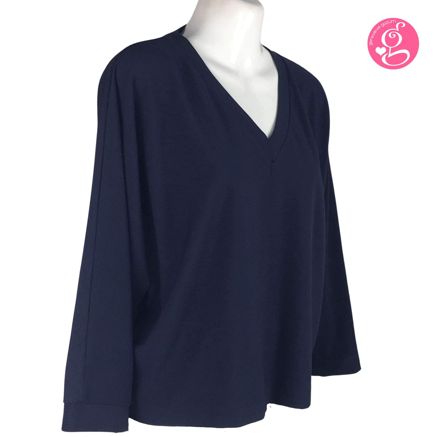 Genevieve Gozum Pullover Blouse with Dolman Sleeves & V Neck