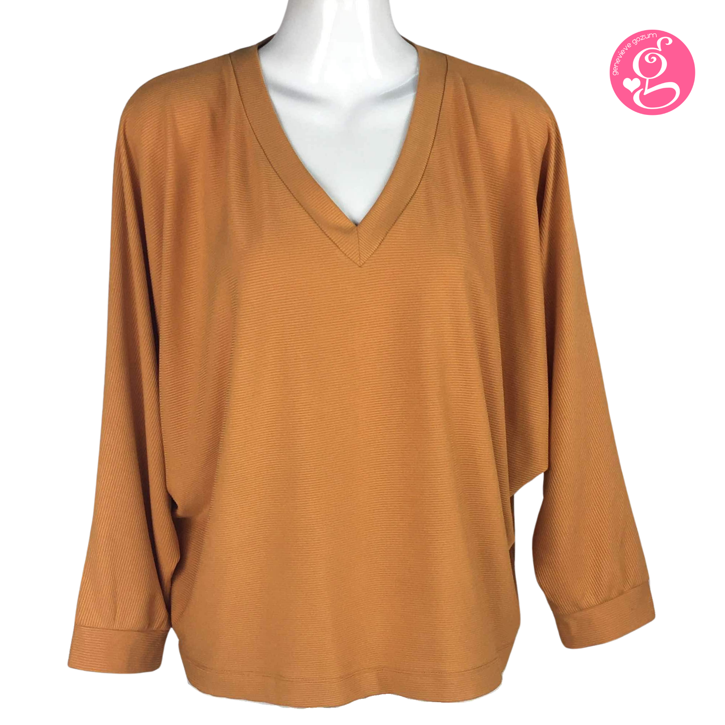 Genevieve Gozum Pullover Blouse with Dolman Sleeves & V Neck