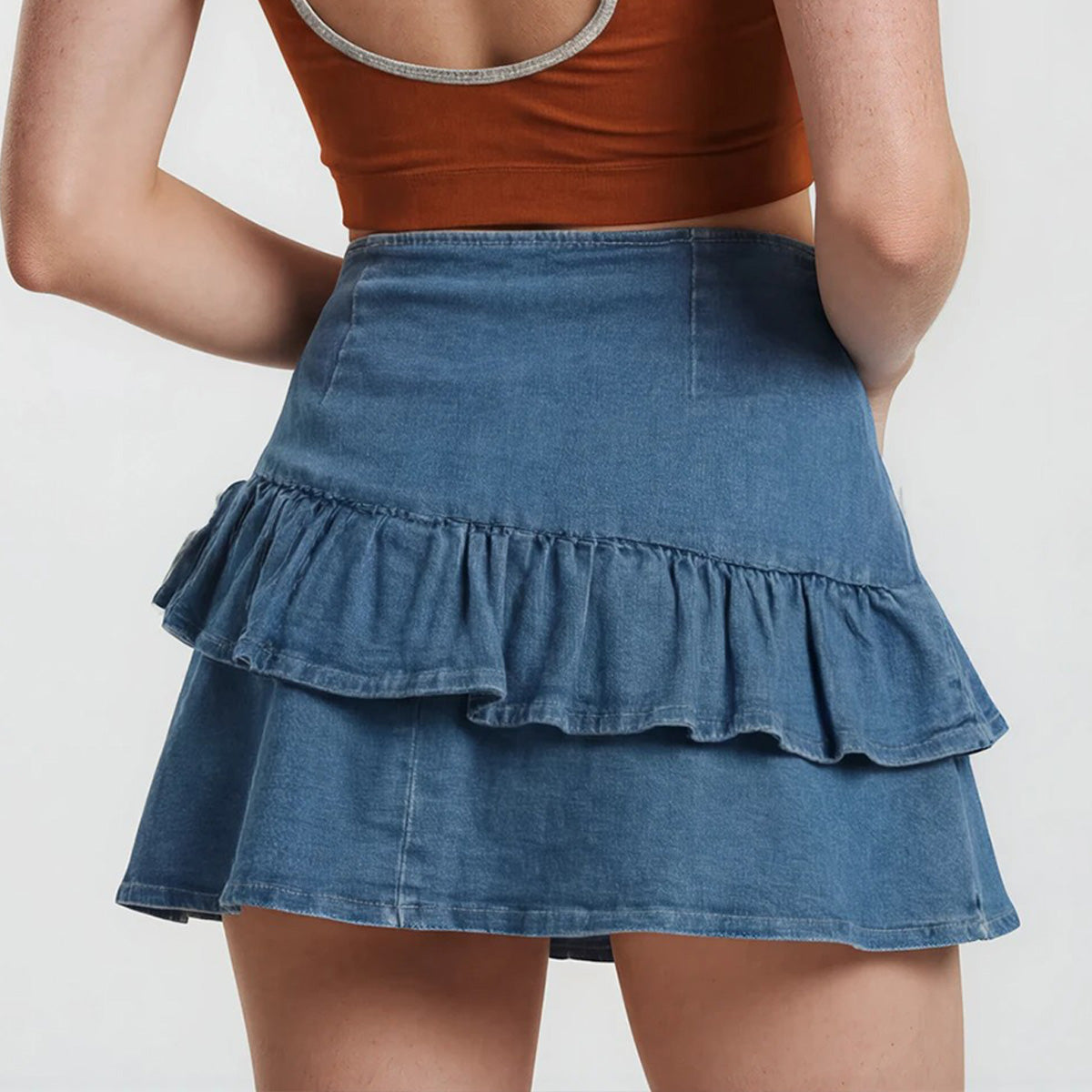 Side Bow and Ruffles Ultra Stretch Skirt