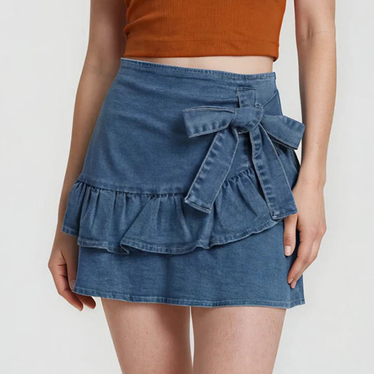 Side Bow and Ruffles Ultra Stretch Skirt
