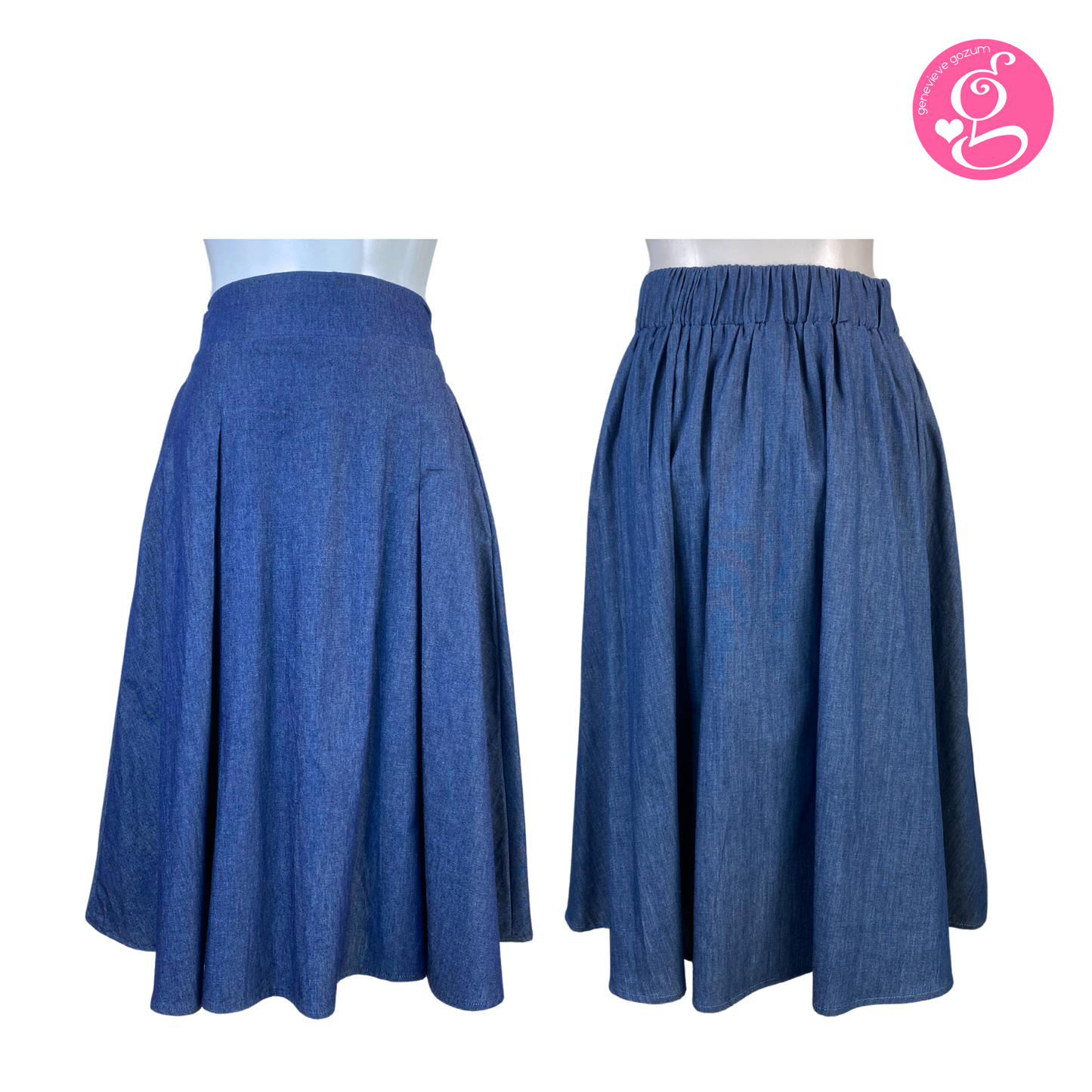 Lightweight Denim Skirt Knee Length