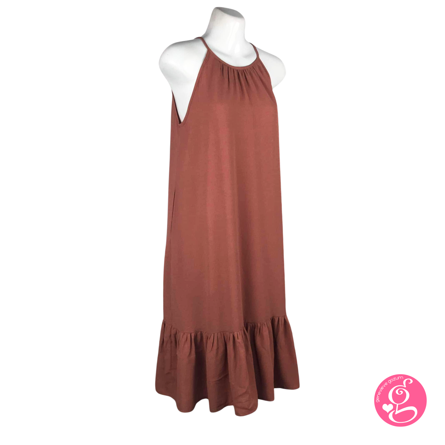 Genevieve Gozum Linen Crepe Spaghetti Halter Dress