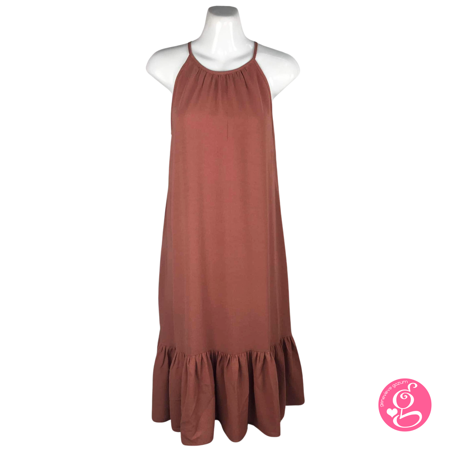 Genevieve Gozum Linen Crepe Spaghetti Halter Dress