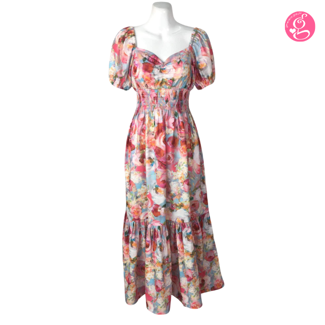 Organic Pastel & Blooms Sweetheart Maxi Dress Watercolor Roses