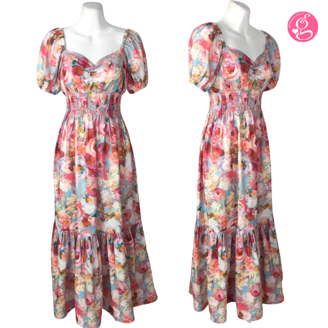 Organic Pastel & Blooms Sweetheart Maxi Dress Watercolor Roses