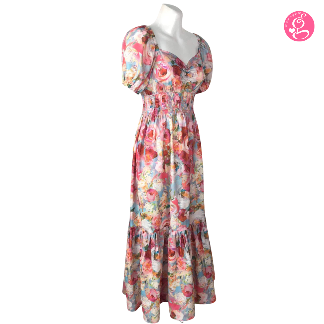 Organic Pastel & Blooms Sweetheart Maxi Dress Watercolor Roses