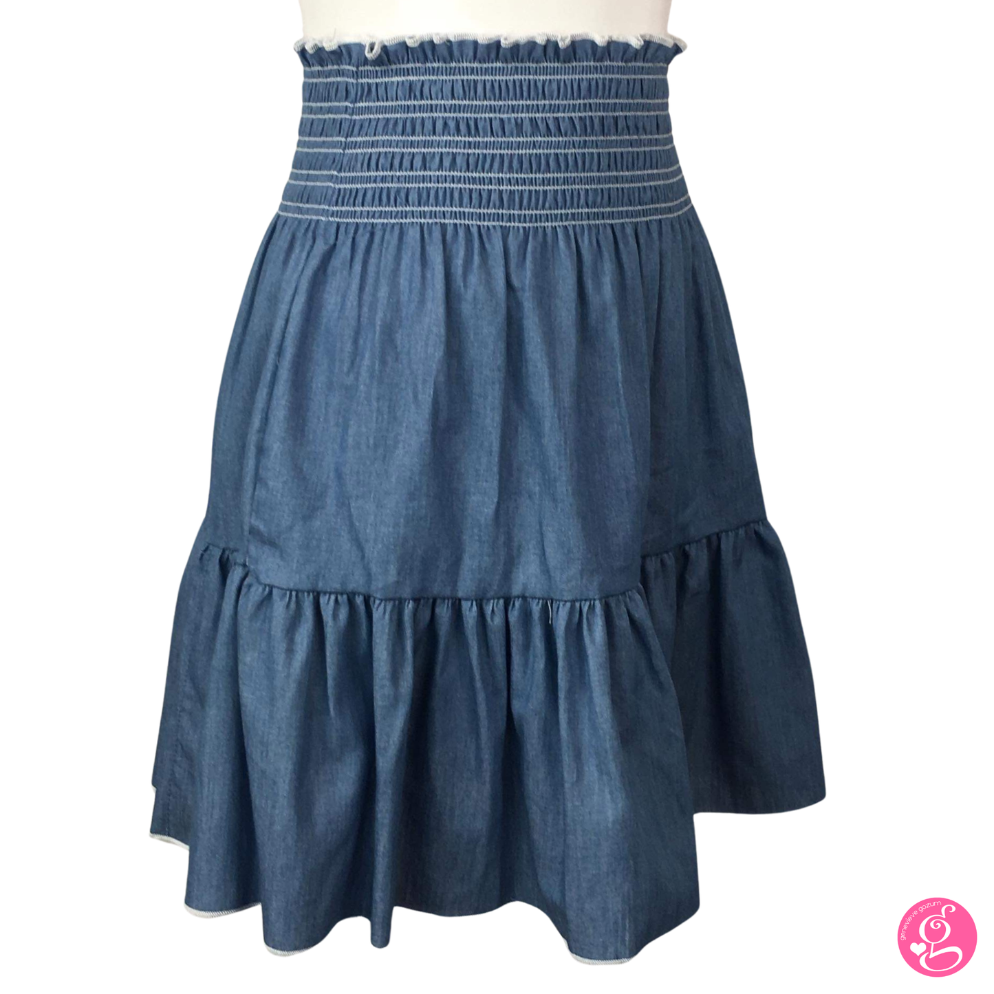 Washed Light Denim Short Layer Skirt