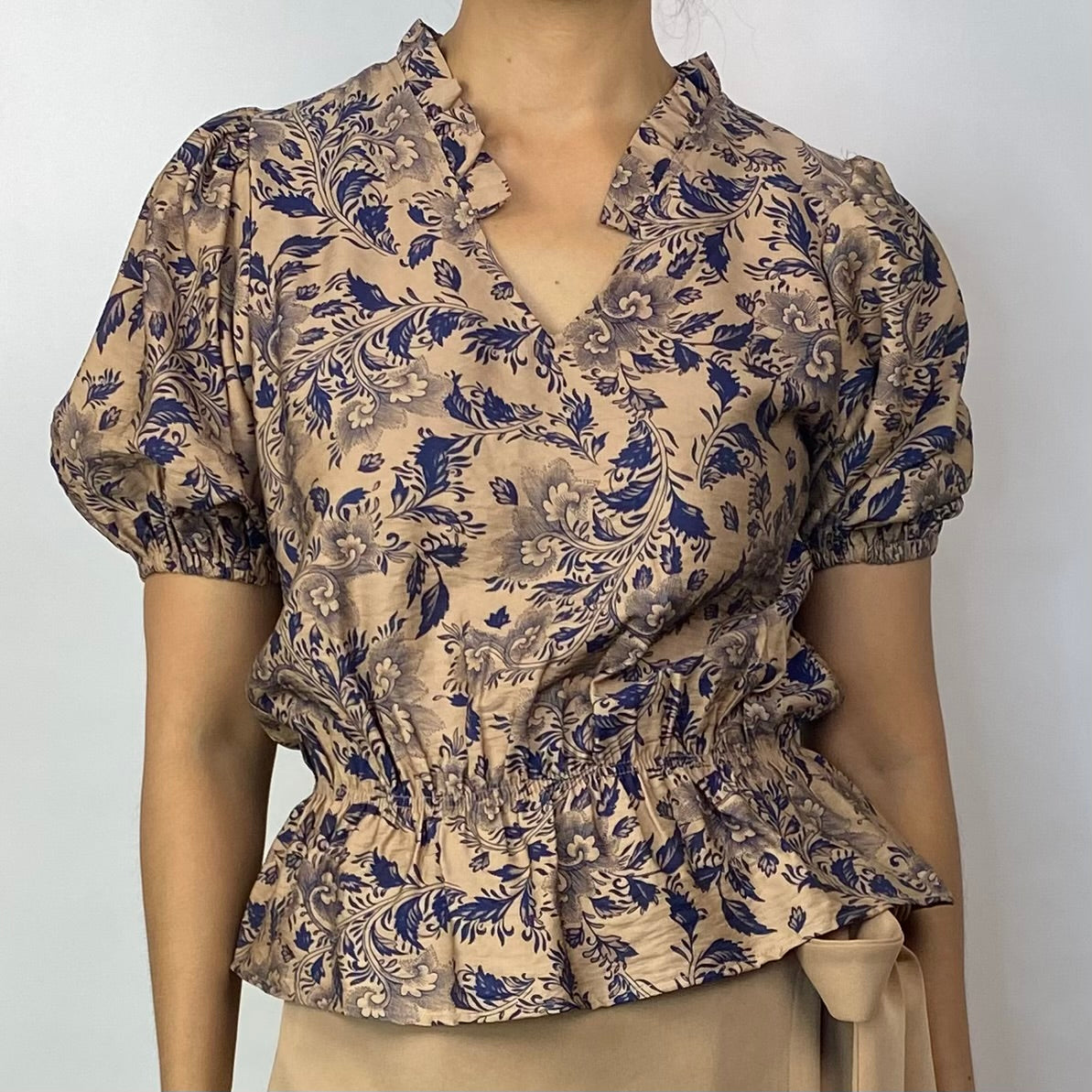 Organic earth Blooms Emily V-Neck Ruffle Shirt