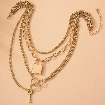 Chain Story Necklace Butterfly Padlock with Key