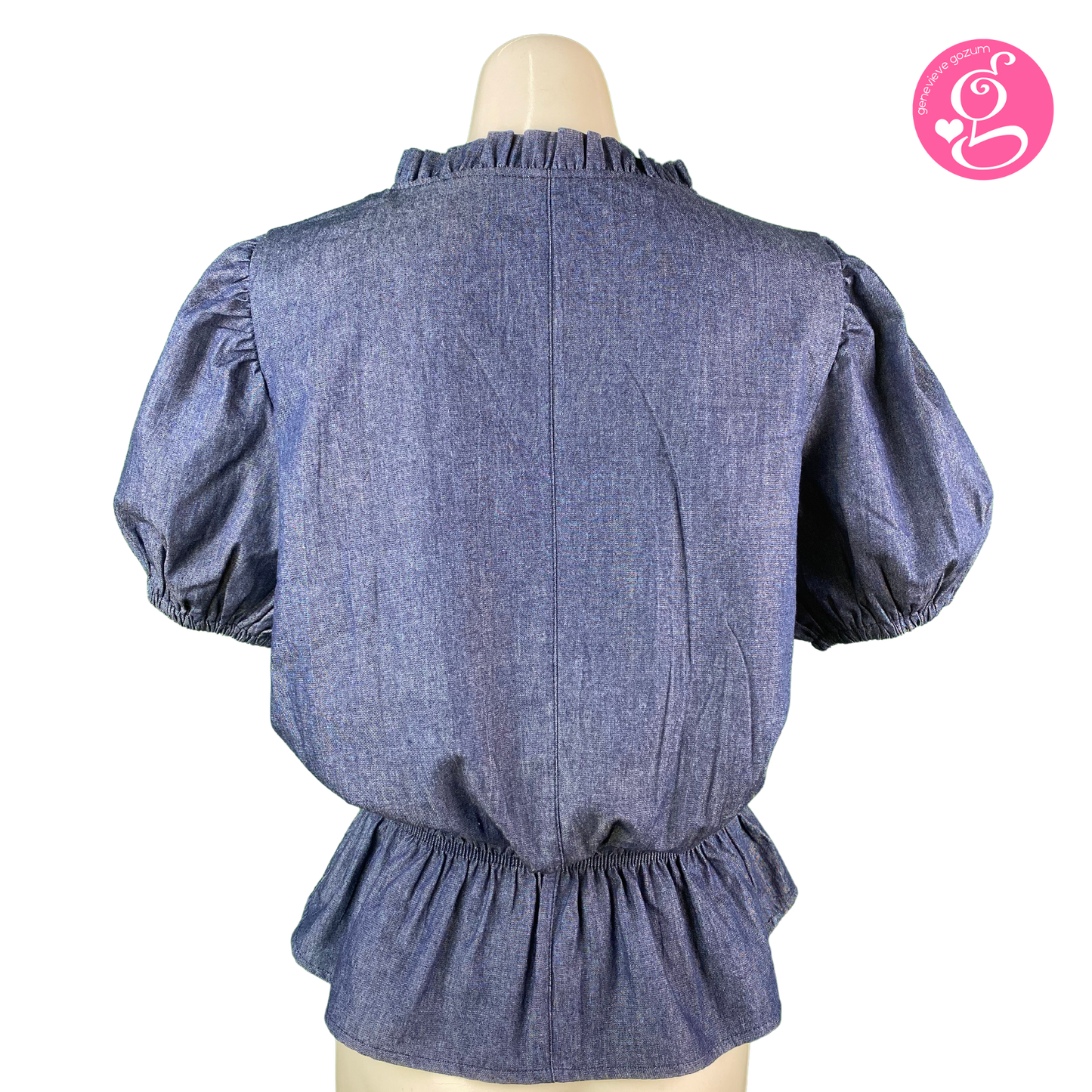 Washed Light Denim Emily V-Neck with Ruffles Blouse