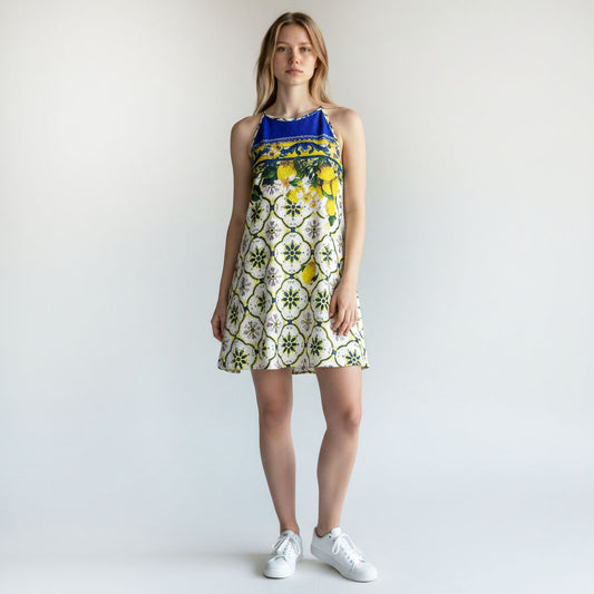 Arianna Embossed Neoprene Freedom Halter Dress