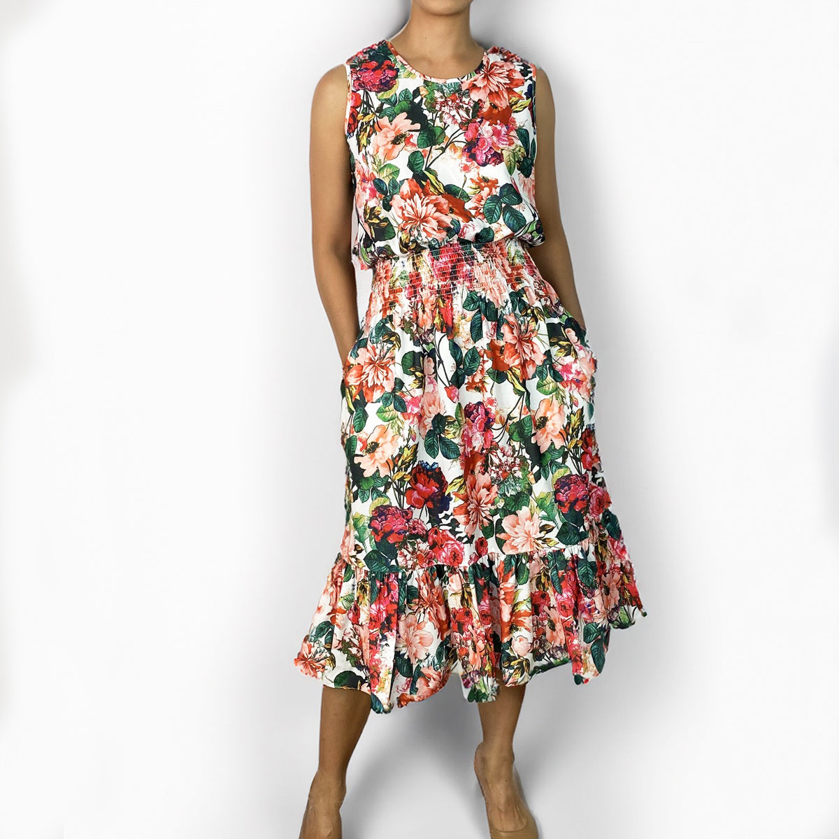 Cheryl Printed Linen Midi Dress
