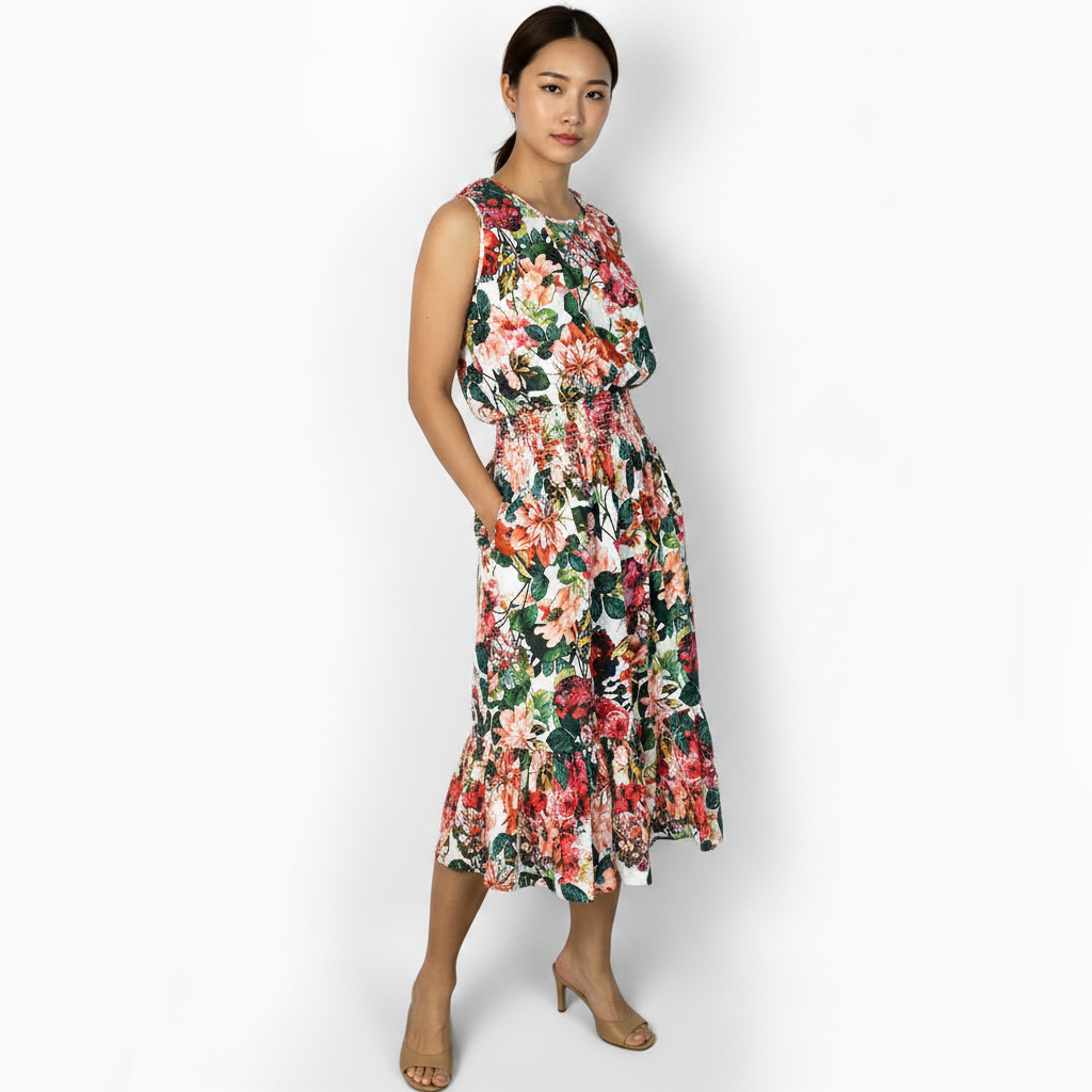 Cheryl Printed Linen Midi Dress