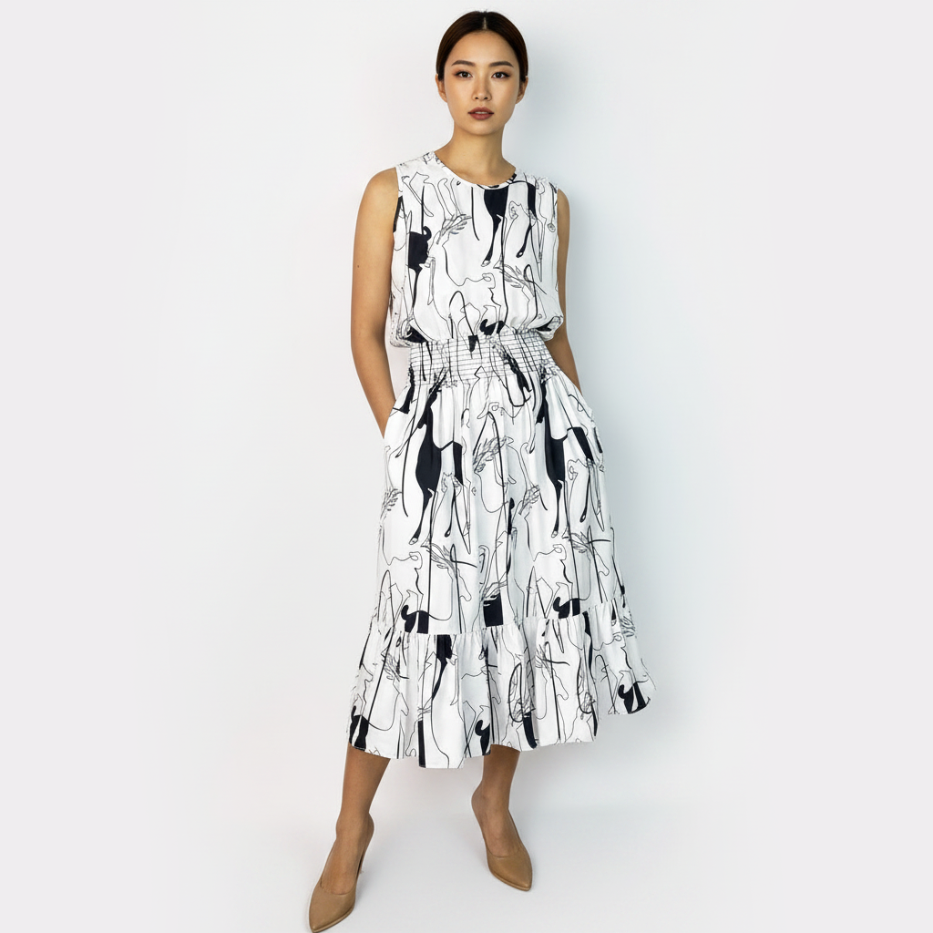 Cheryl Printed Linen Midi Dress