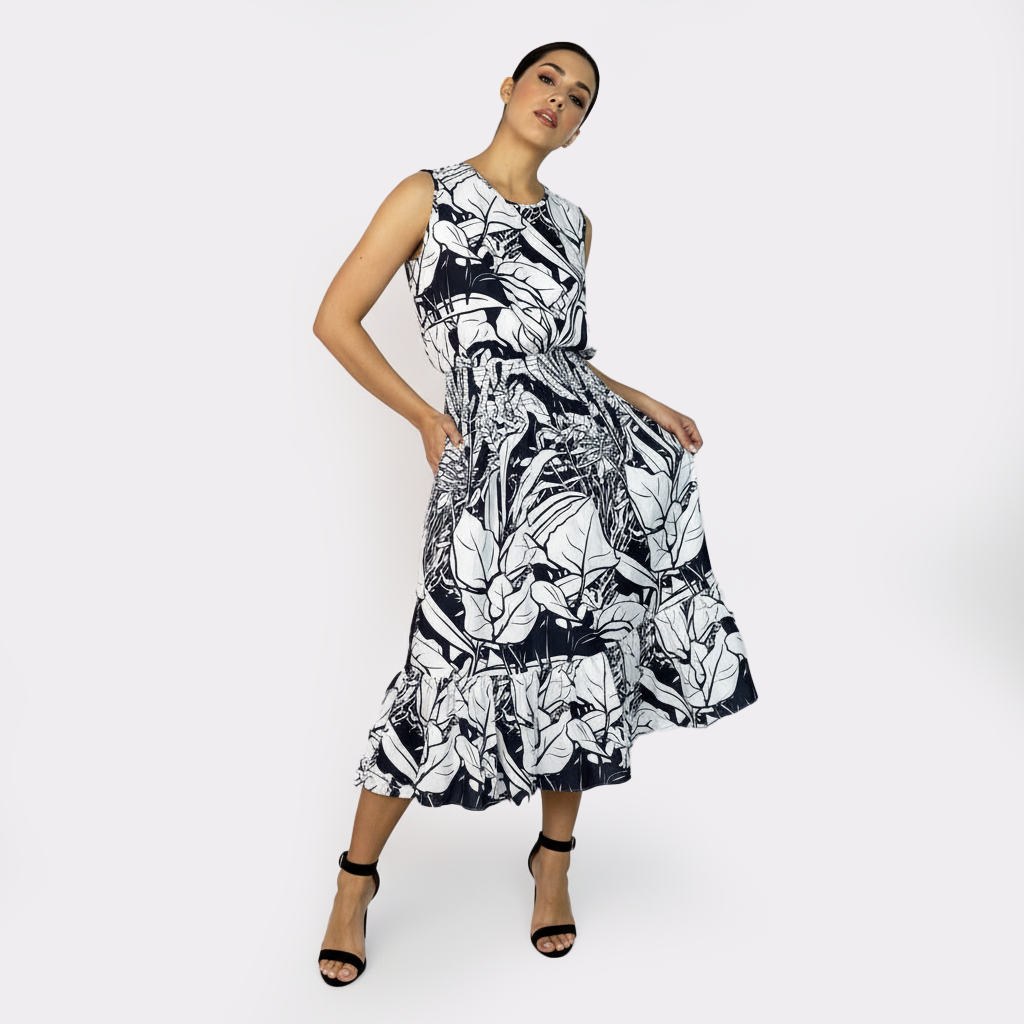 Cheryl Printed Linen Midi Dress