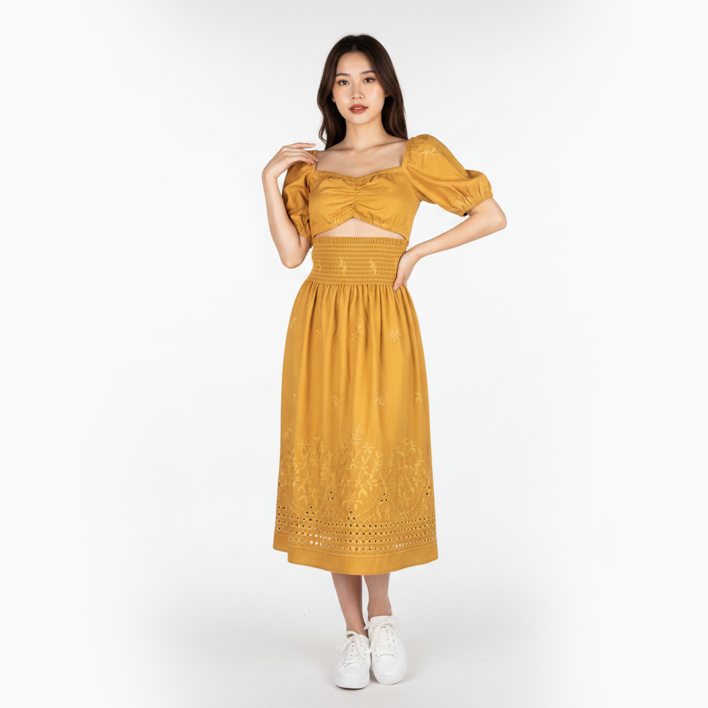 Genevieve Gozum Camilla Sweetheart Reversible Dress in Embroidered Eyelet