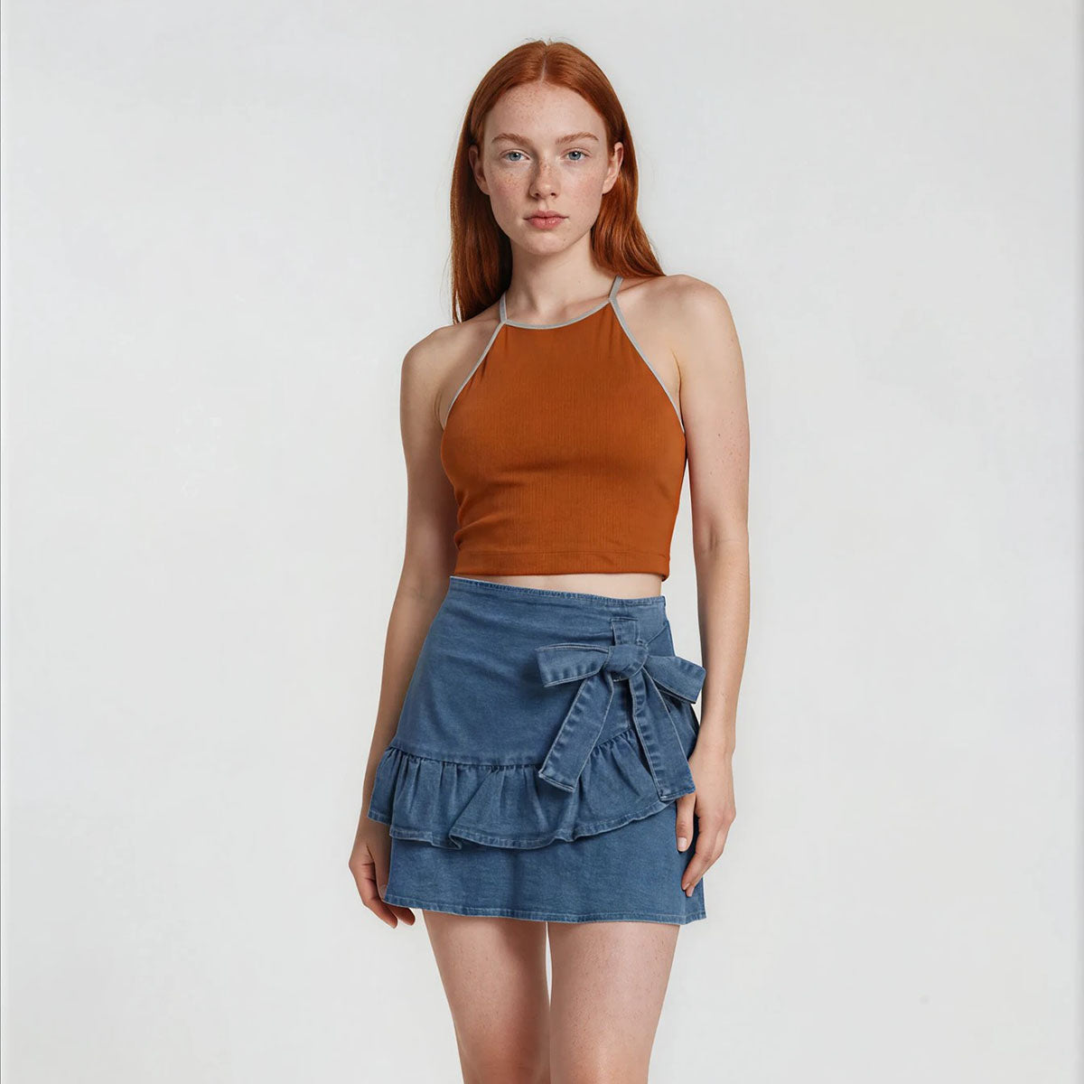 Side Bow and Ruffles Ultra Stretch Skirt