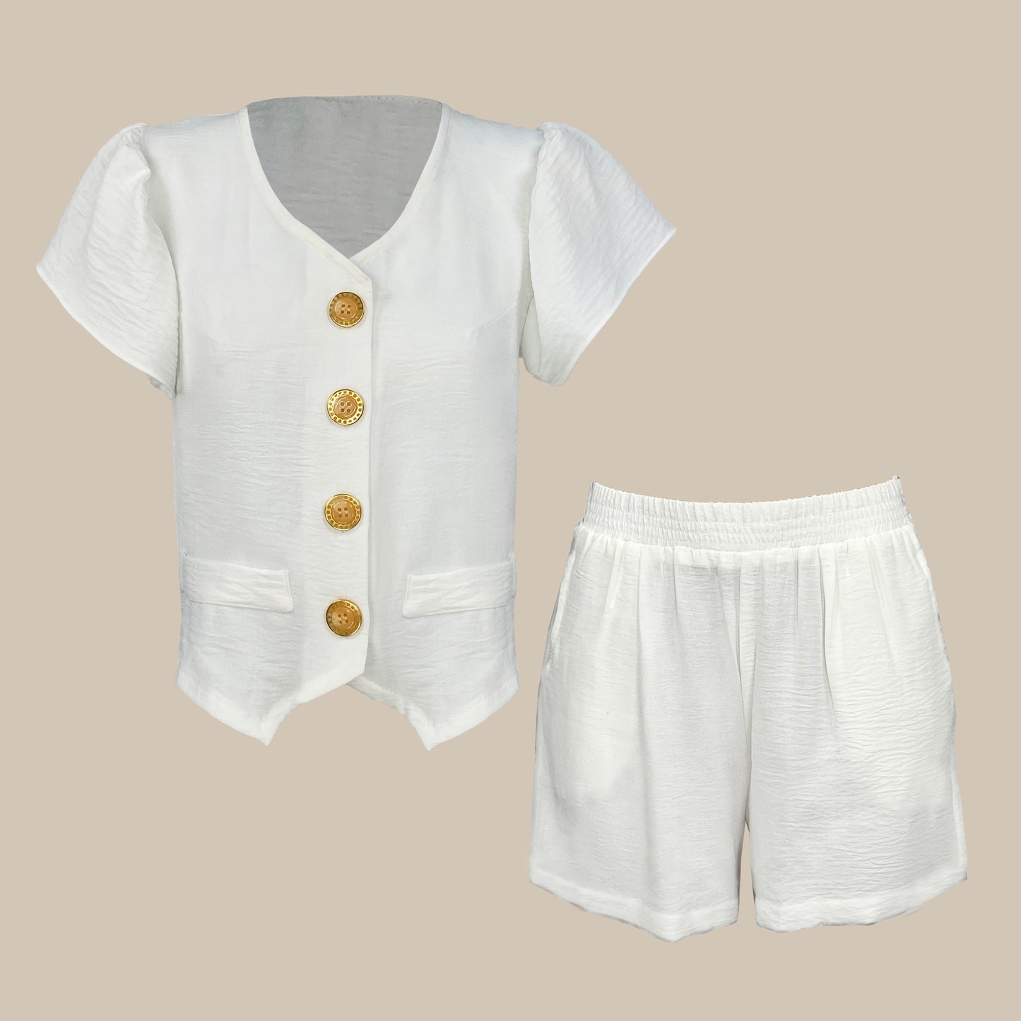 Linen Crepe Butterfly Vest and Walking Shorts Set
